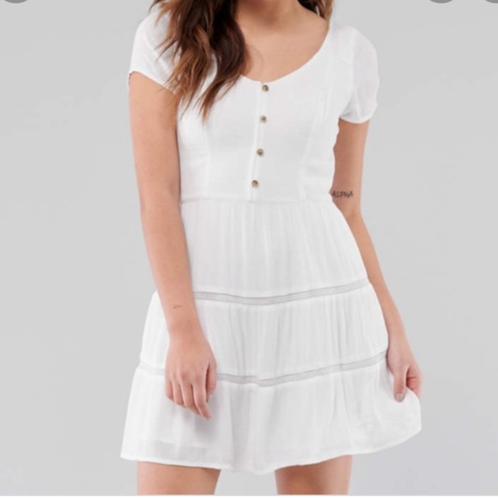 Hollister Tiered Button Front Dress White